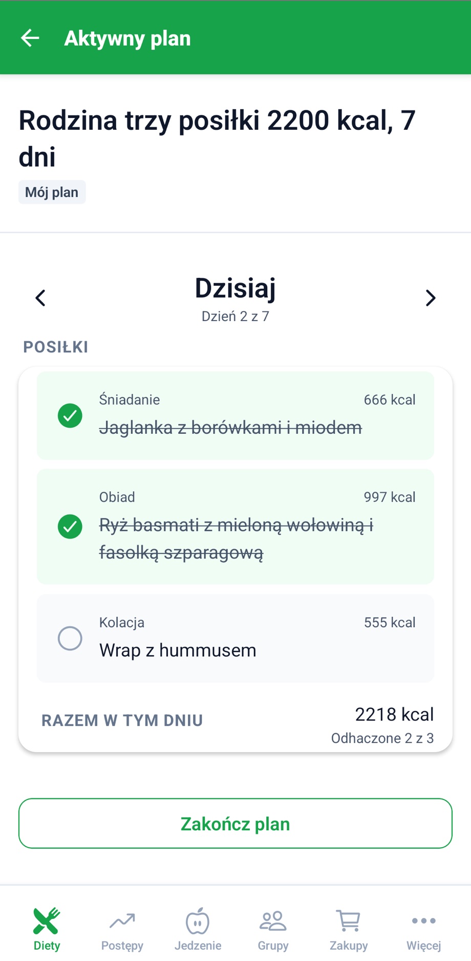 Plan na dziś, posiłek po posiłku.
